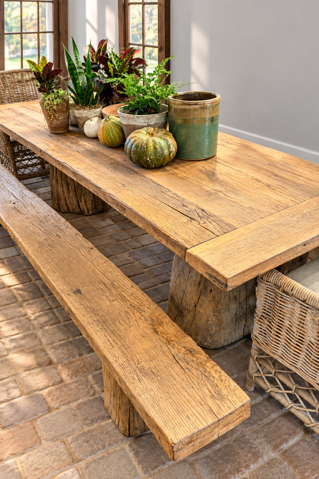 Double Wood Pedestal Base Dining Table
